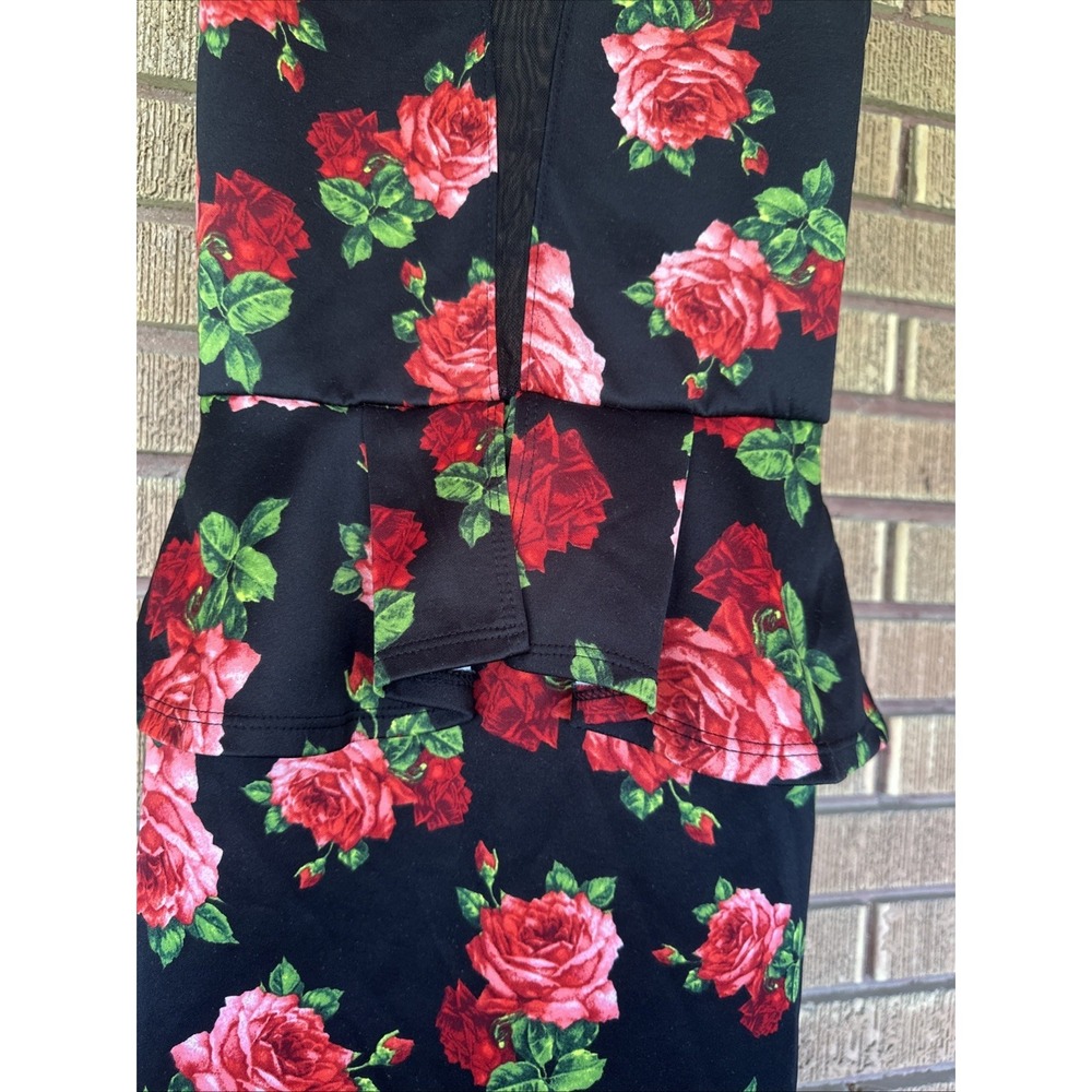 Girl's Dress 14/16 Sleveless Bodycon Peplum Floral Roses Mesh Layered Roses L/XL - Picture 3 of 6